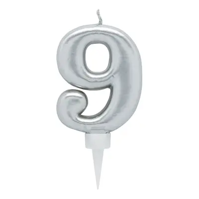 Tårtljus Siffra Silver - Siffra 9
