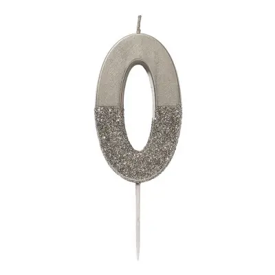 Tårtljus Siffra Silver/Glitter - Siffra 0