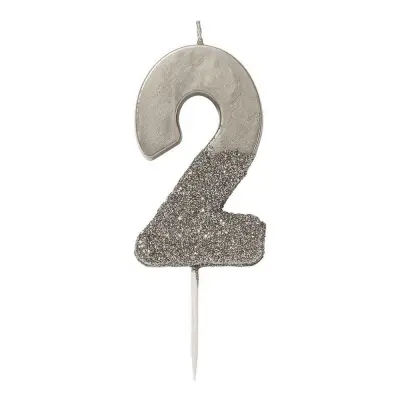 Tårtljus Siffra Silver/Glitter - Siffra 2