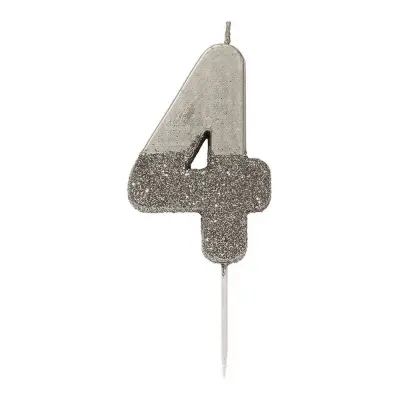 Tårtljus Siffra Silver/Glitter - Siffra 4