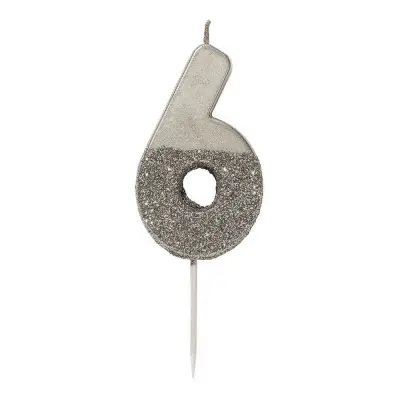 Tårtljus Siffra Silver/Glitter - Siffra 6