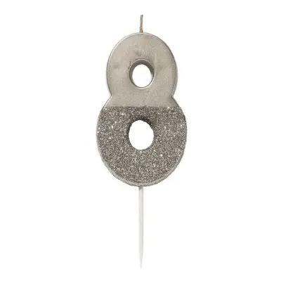 Tårtljus Siffra Silver/Glitter - Siffra 8