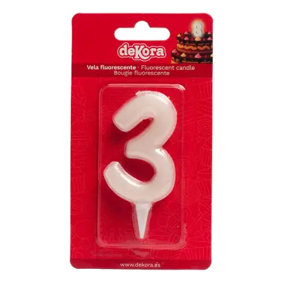 Självlysande Tårtljus - Siffra 3