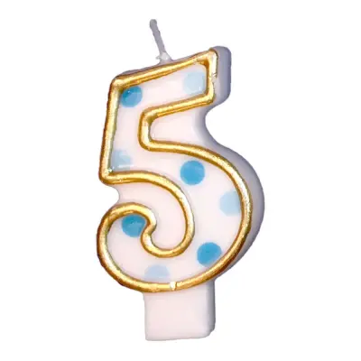 Tårtljus Siffror Blå/Guld - Siffra 5