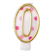 Tårtljus Siffror Rosa/Guld - Siffra 0