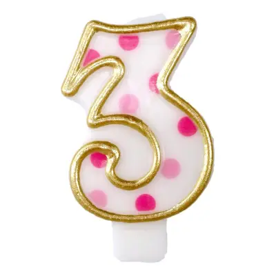 Tårtljus Siffror Rosa/Guld - Siffra 3