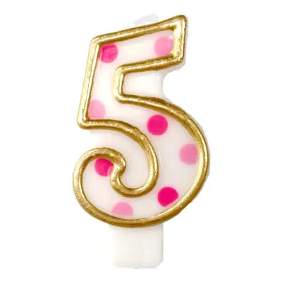 Tårtljus Siffror Rosa/Guld - Siffra 5