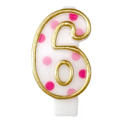 Tårtljus Siffror Rosa/Guld - Siffra 6
