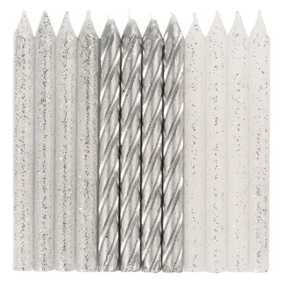 Tårtljus Silver/Vit - 24-pack