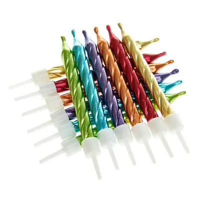 Tårtljus Skruvade Regnbågsfärgade/Metallic - 12-pack