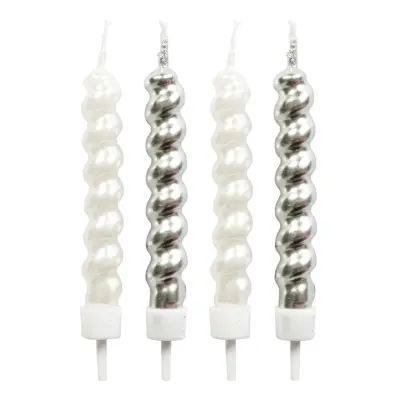 Tårtljus Skruvade Vit/Silver - 8-pack