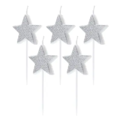 Tårtljus Stjärnor Silver - 5-pack