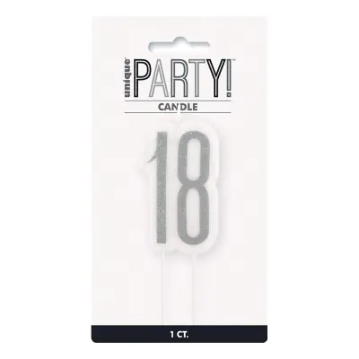 Tårtljus Födelsedag Silver - Siffra 18