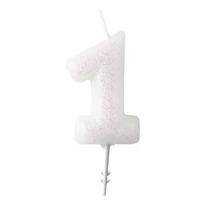 Tårtljus Vit Siffra Rosa Glitter - Siffra 1