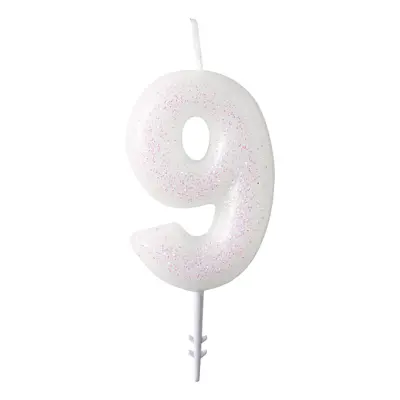Tårtljus Vit Siffra Rosa Glitter - Siffra 9