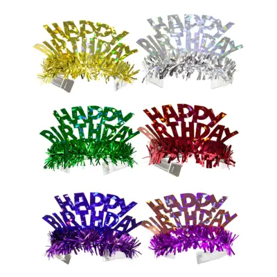 Tiara Happy Birthday Holografiska Flerfärgade - 6-pack