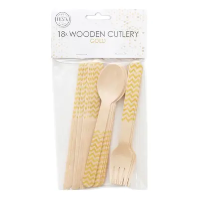 Träbestick Guld Mönster - 18-pack