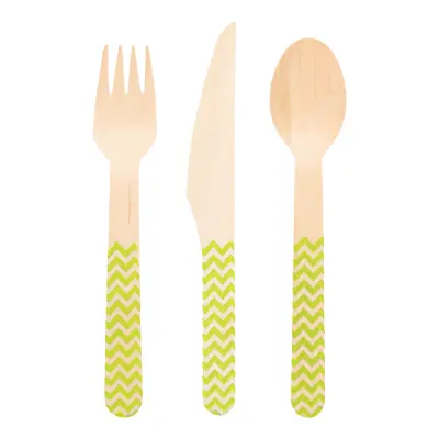 Träbestick Limegrönt Mönster - 18-pack