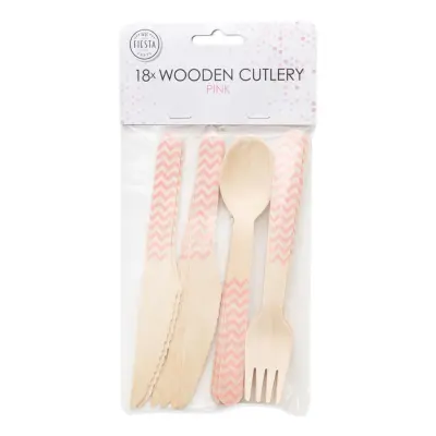 Träbestick Ljusrosa Mönster - 18-pack