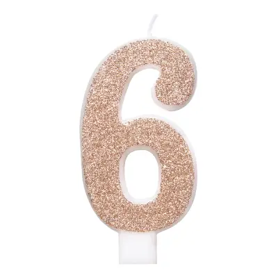 Tårtljus Roséguld/Glitter - Siffra 6