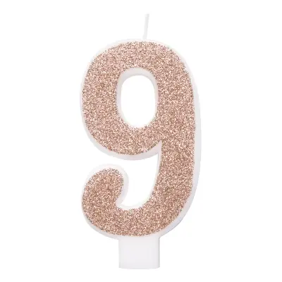 Tårtljus Roséguld/Glitter - Siffra 9