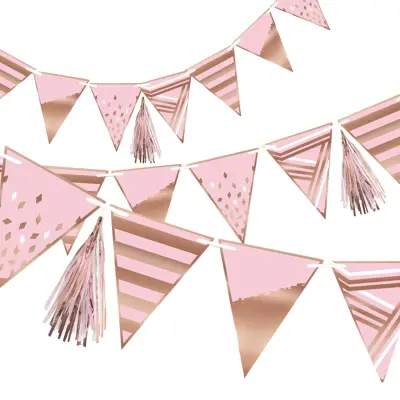 Vimpelgirlang med Tofsar Rosa/Roséguld