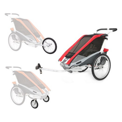 Thule Chariot Cougar 2 cykelvagn + cykel-, jogging-&promenadkit, röd