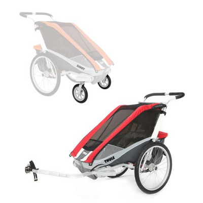 Thule Chariot Cougar 2 cykelvagn + cykel-&promenadkit, röd