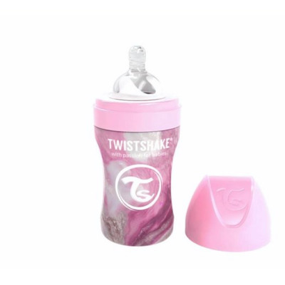 Twistshake Anti-Colic rostfri flaska 260 ml, marble rosa