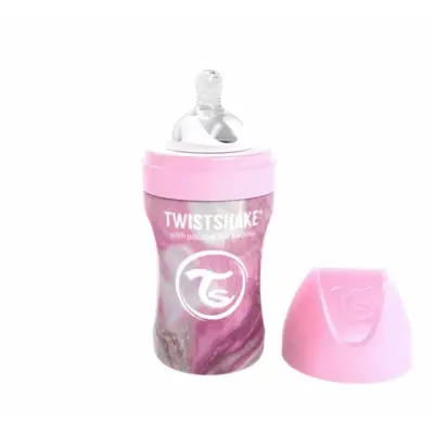 Twistshake Anti-Colic rostfri flaska 260 ml, marble rosa