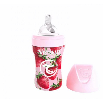 Twistshake Anti-Colic rostfri flaska 260 ml, strawberry