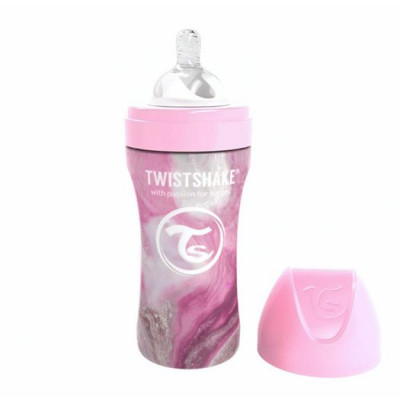 Twistshake Anti-Colic rostfri flaska 330 ml, marble rosa