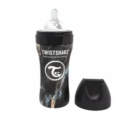 Twistshake Anti-Colic rostfri flaska 330 ml, marble svart