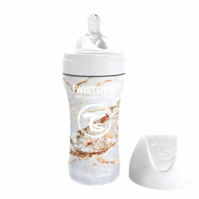 Twistshake Anti-Colic rostfri flaska 330 ml, marble vit