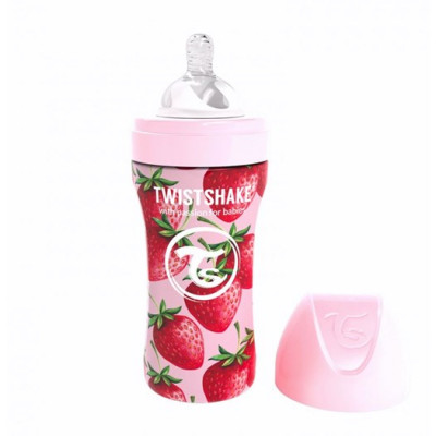 Twistshake Anti-Colic rostfri flaska 330 ml, strawberry