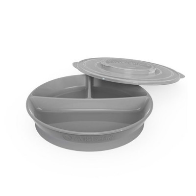 Twistshake indelad tallrik, grå pastell